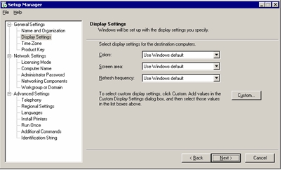 Ventana Setup Manager: Display Settings (Administrador de instalación: Valores de presentación)