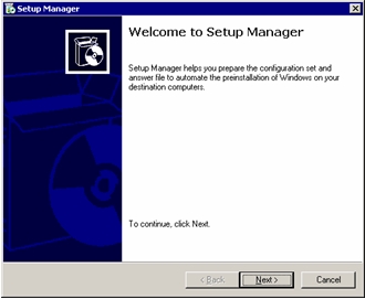 Ventana Welcome to Setup Manager (Bienvenido al Administrador de instalación)