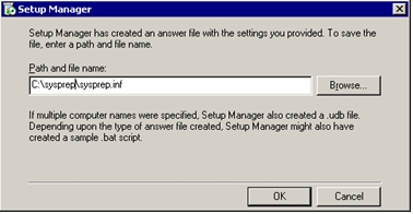 Ventana Setup Manager: Path and file name (Administrador de instalación: Ruta y nombre de archivo)