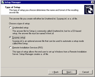 Página Setup Manager: Type of Setup (Administrador de instalación: Tipo de instalación)