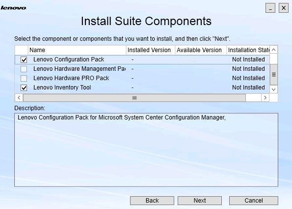 Select the components to install