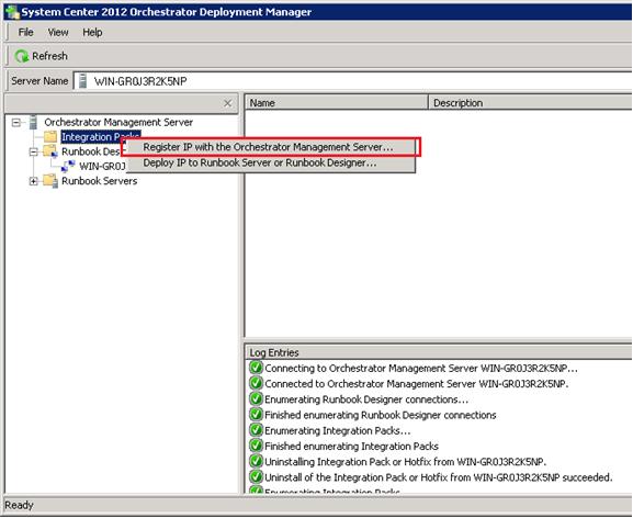 Selecting Register IP with Orchestrator Management Server