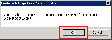 Confirm Integration Pack uninstall window
