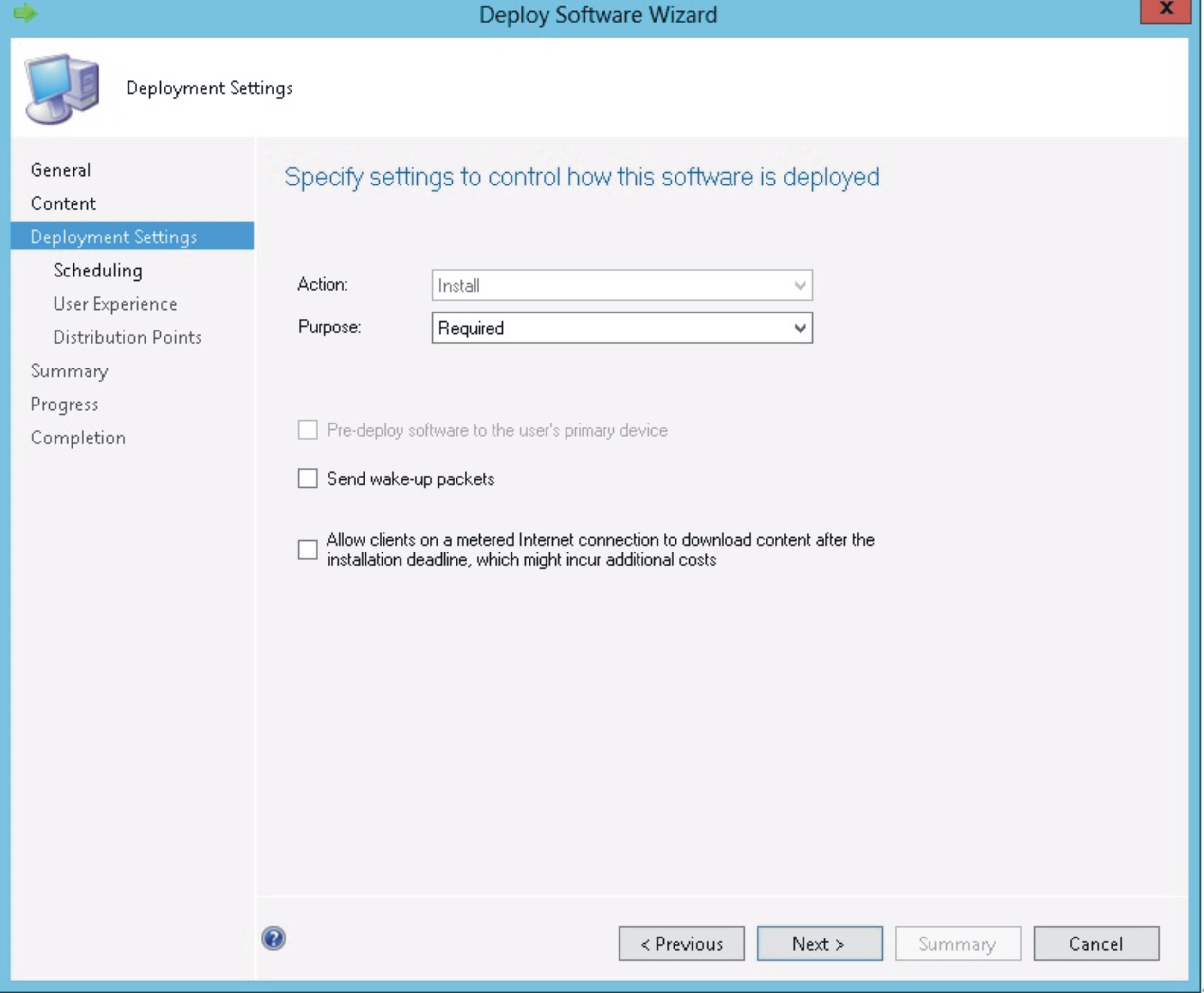 Deployment Settings page