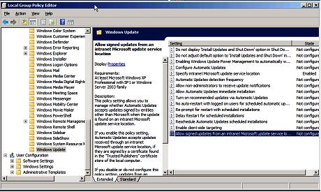 Allowing signed updates from an intranet Microsoft update service location