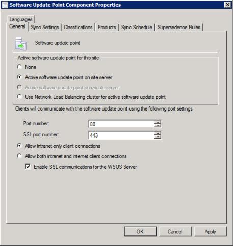 Propiedades de componente de punto de actualización de software 2012