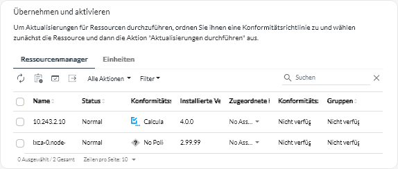 Übersicht „Übernehmen und aktivieren“ – Registerkarte „Ressourcenmanager“