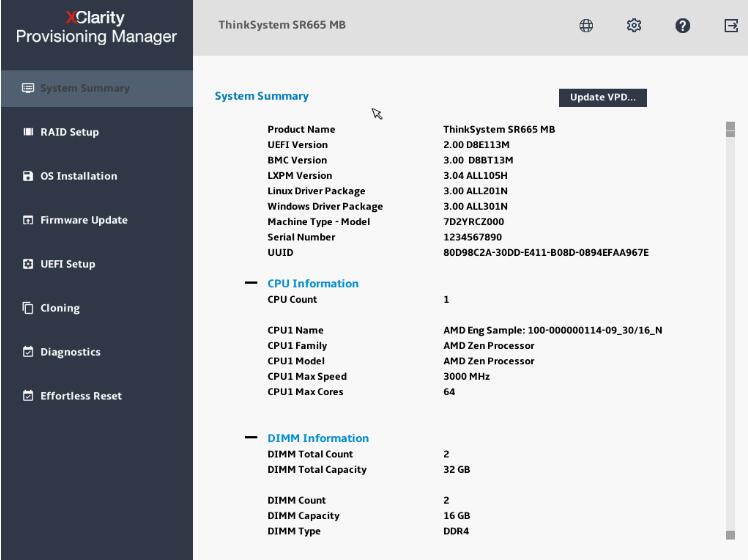 System Summary interface