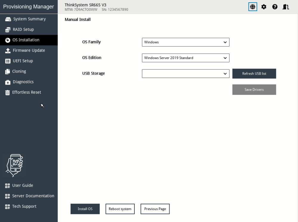 Manual Install interface