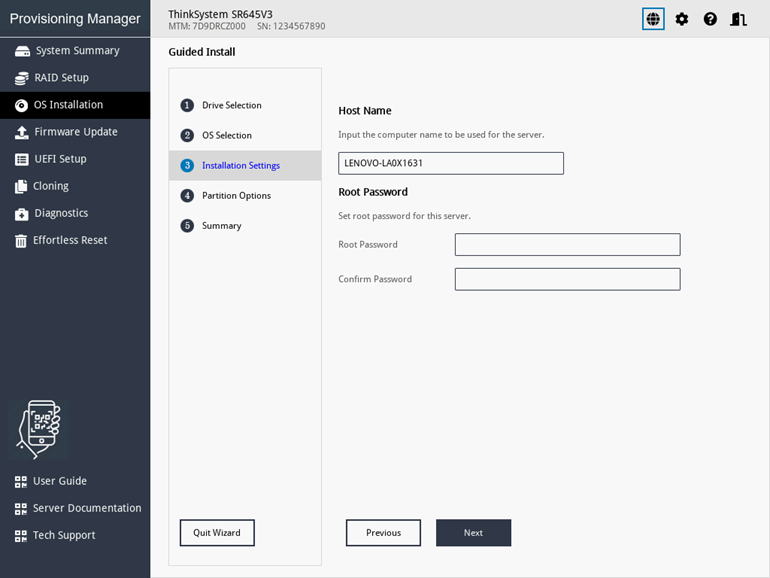 Installation Settings step (for VMware)