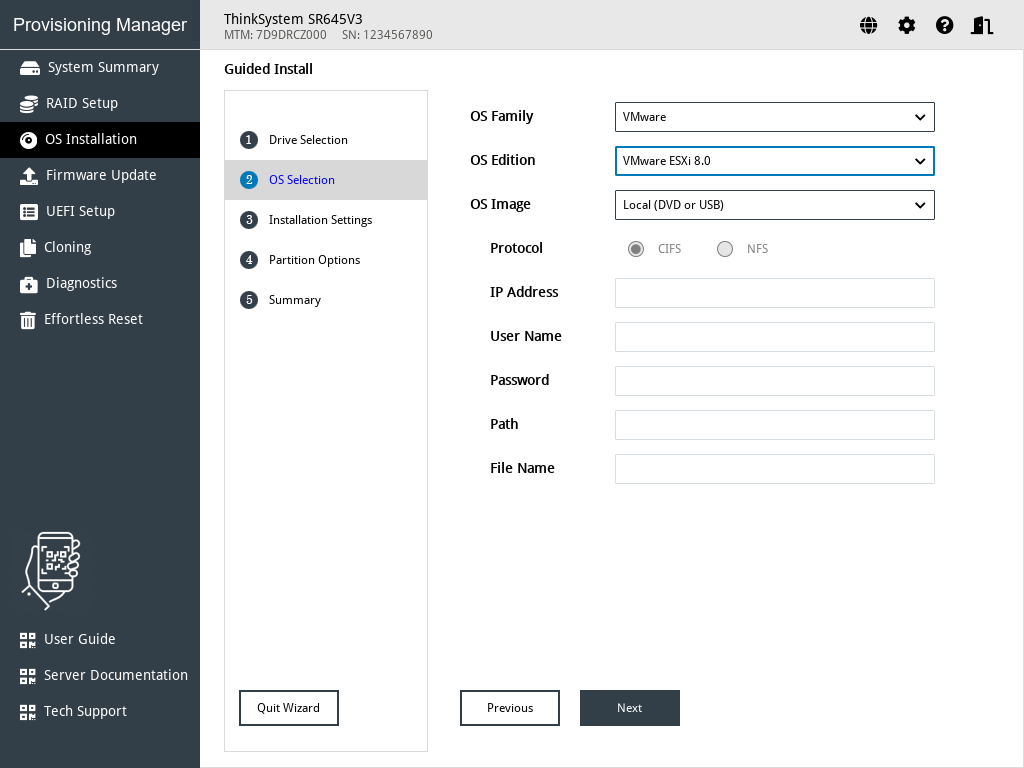 OS Selection step (for VMware)