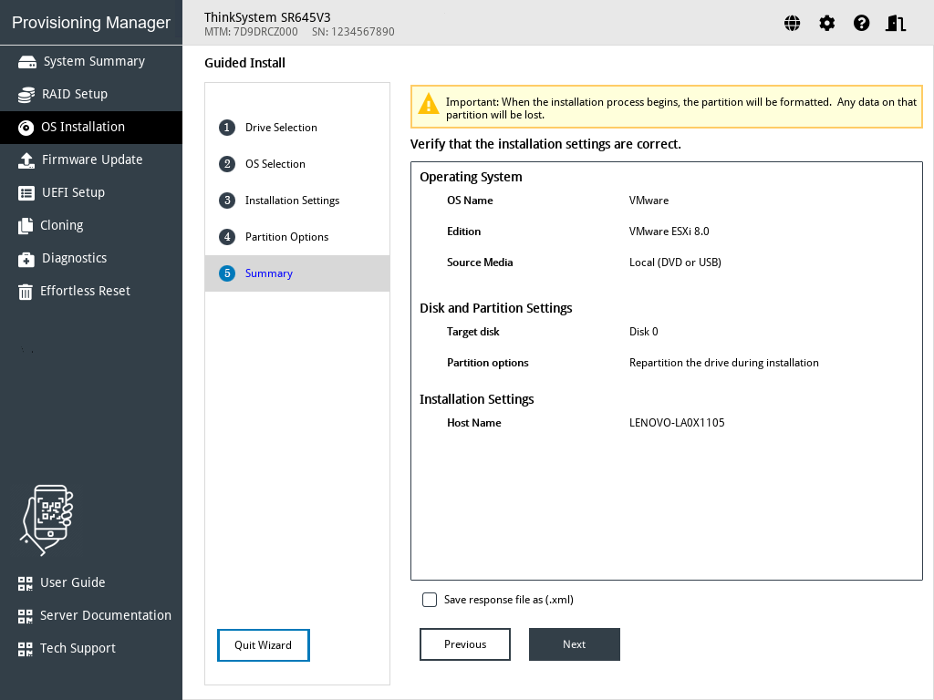 Summary step (for VMware)