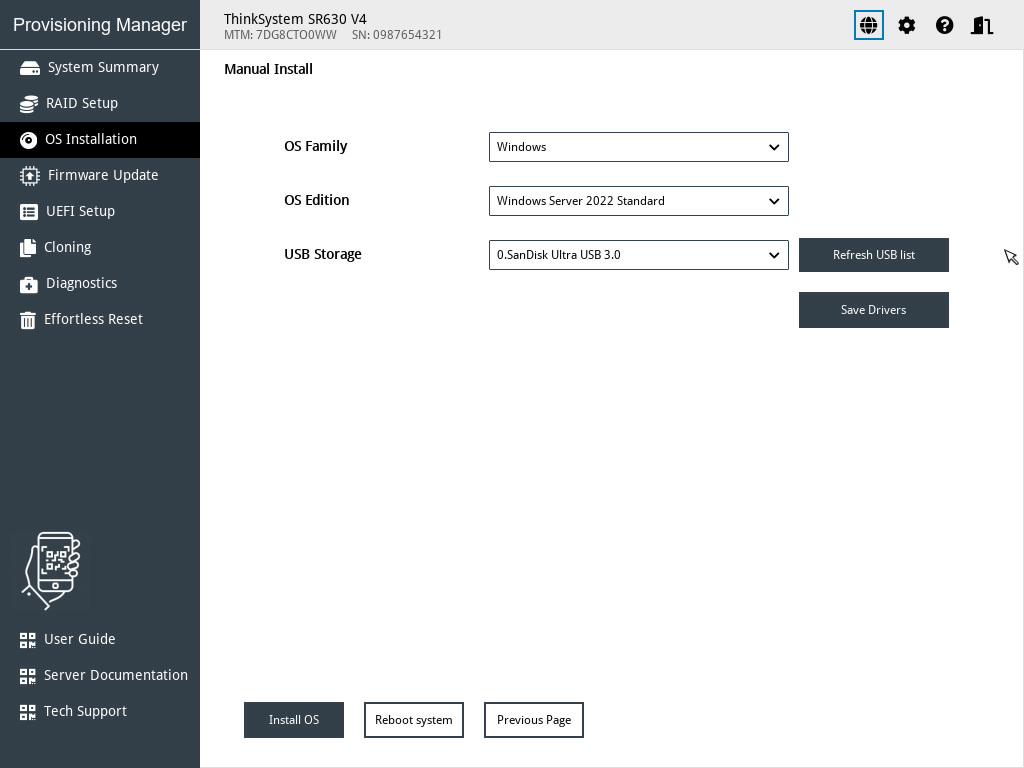 Manual Install interface