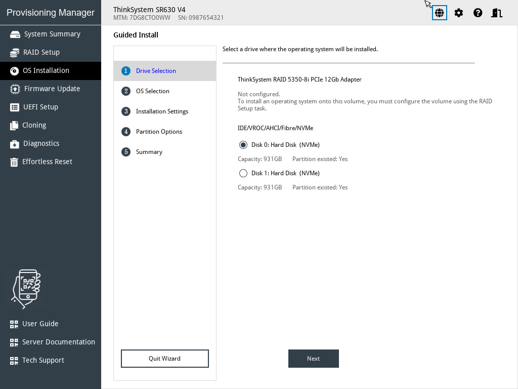 Drive Selection step (for Windows)