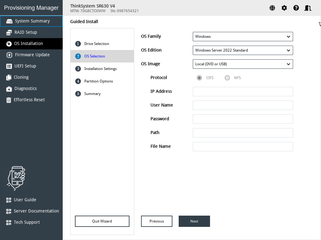 OS Selection step (for Windows)