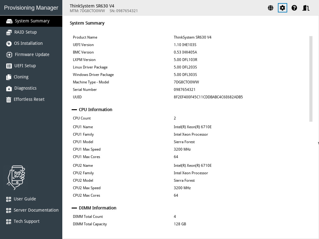 System Summary interface