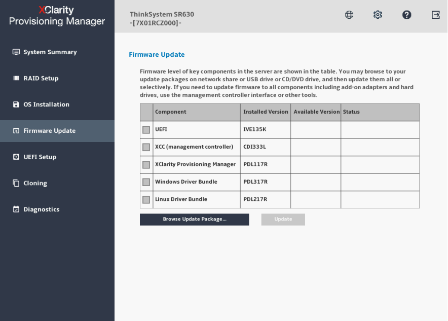 Firmware Update interface