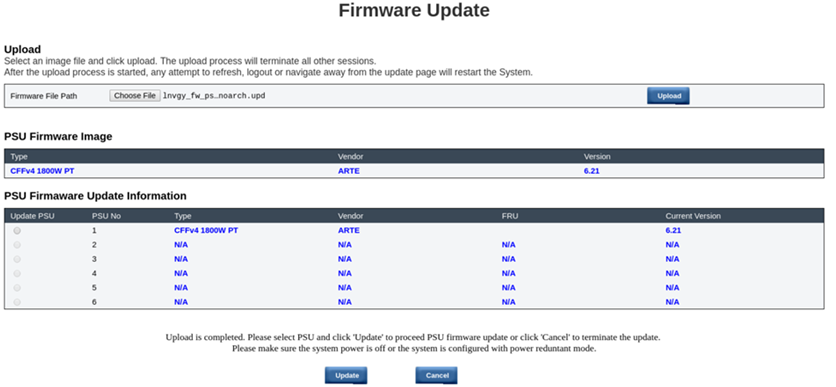 PSU Firmware Update — Alojamiento DW612 y DW612S