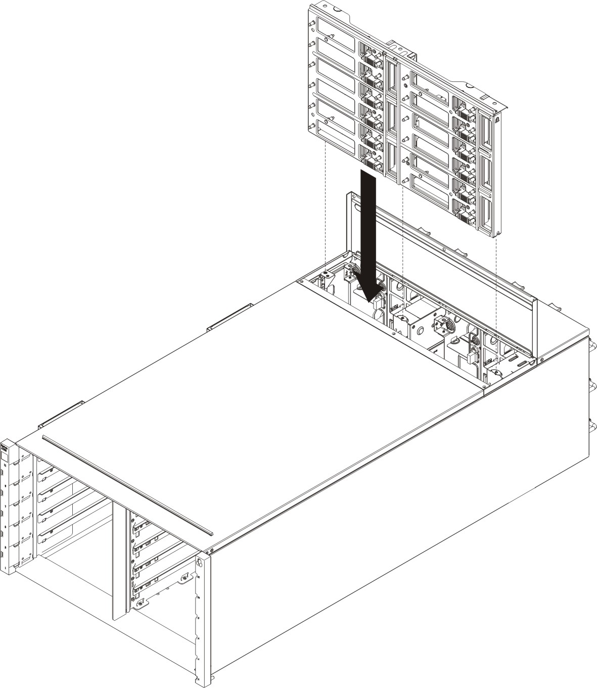 Gráfico ilustrando a instalação de um painel intermediário em um chassi