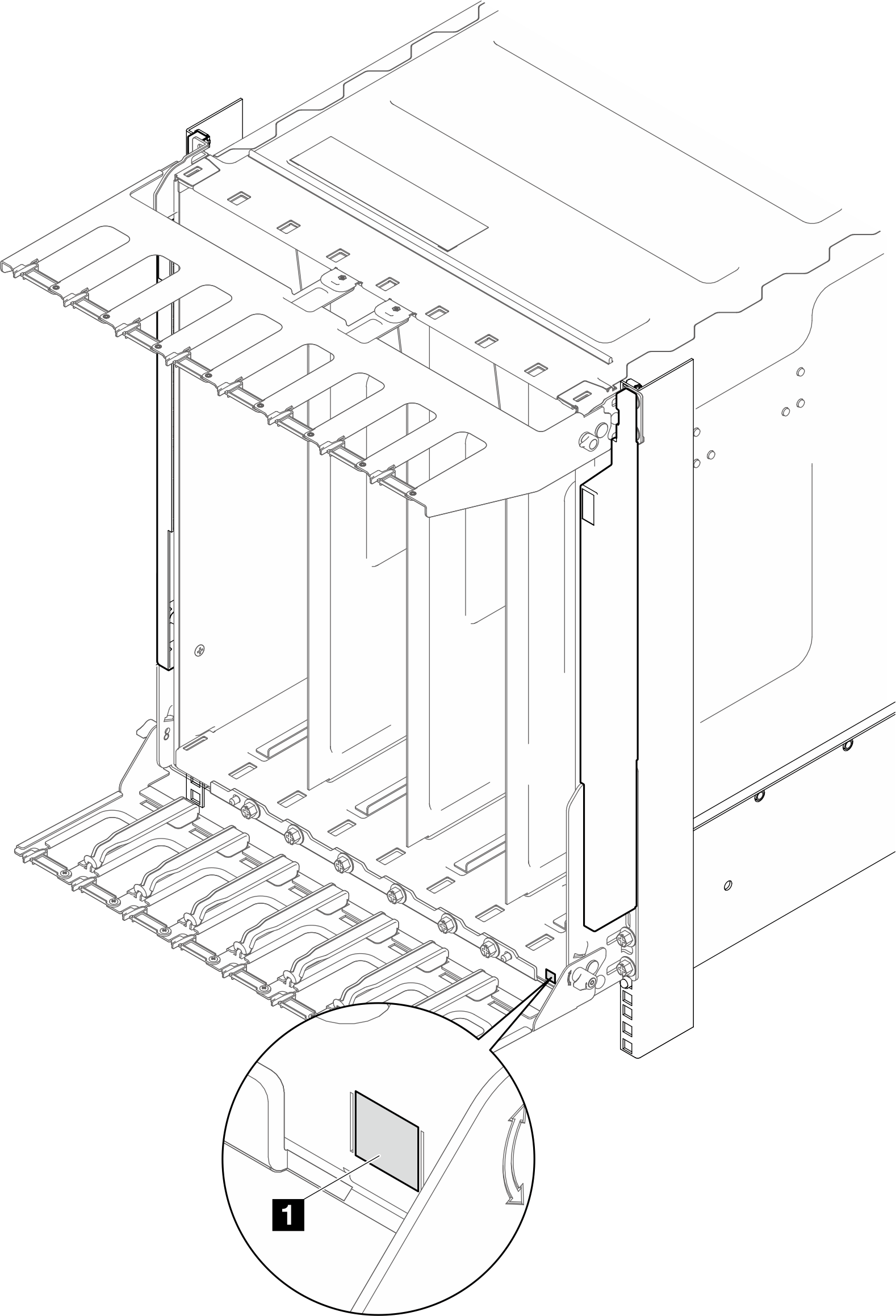 Enclosure label on the front of the enclosure