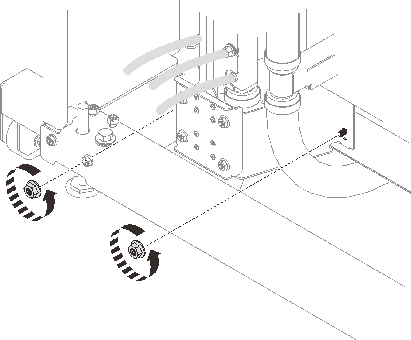 Bottom rack manifold mounting bracket nuts removal