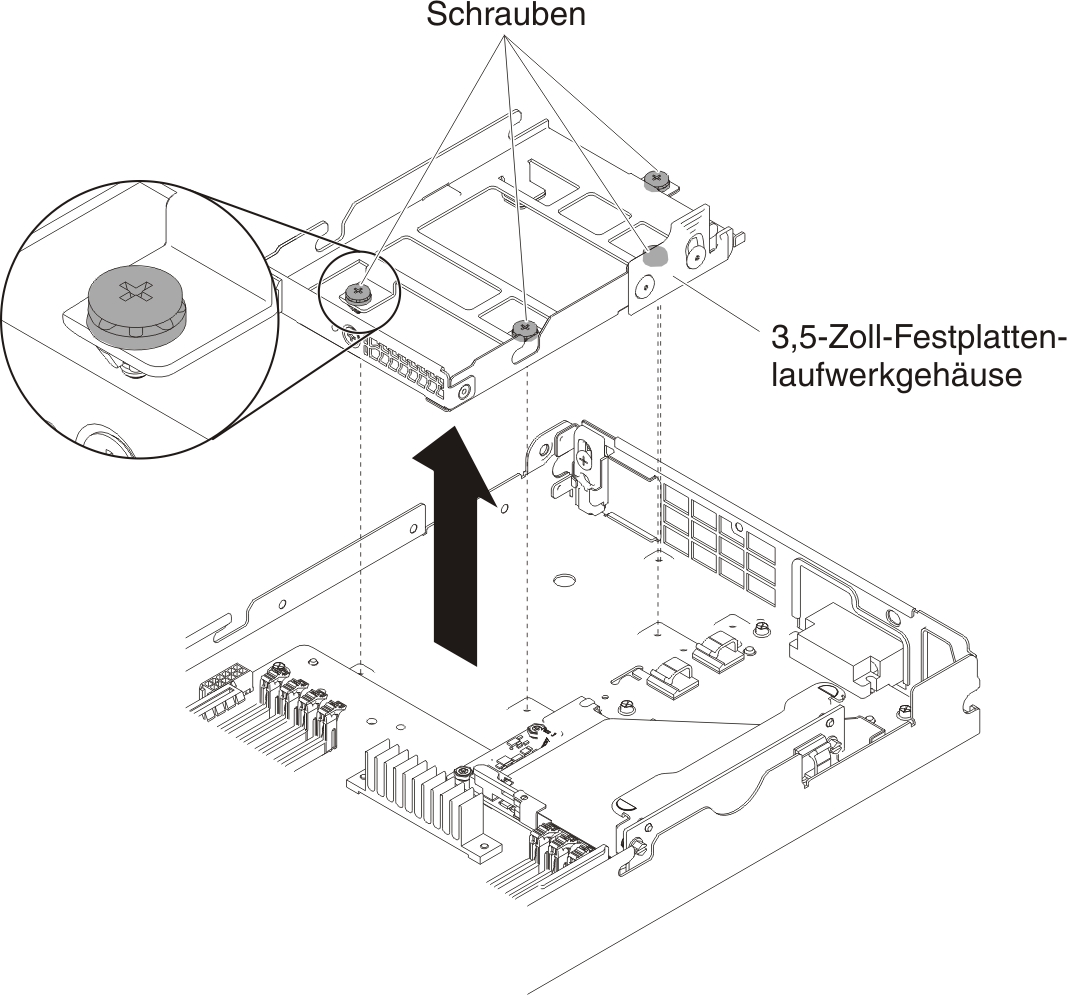 Abbildung, die das Entfernen eines Festplattenlaufwerkgehäuses zeigt
