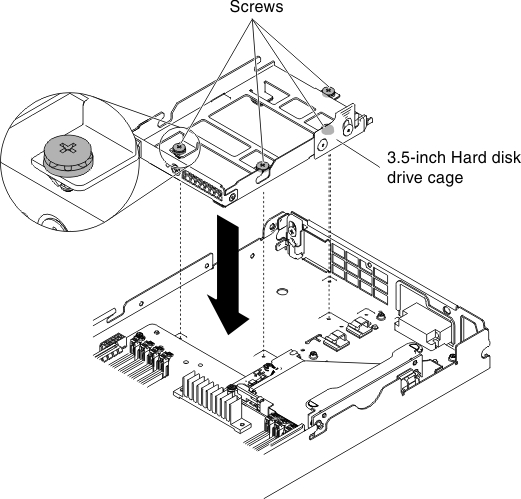 Graphic illustrating installing a hard disk drive cage