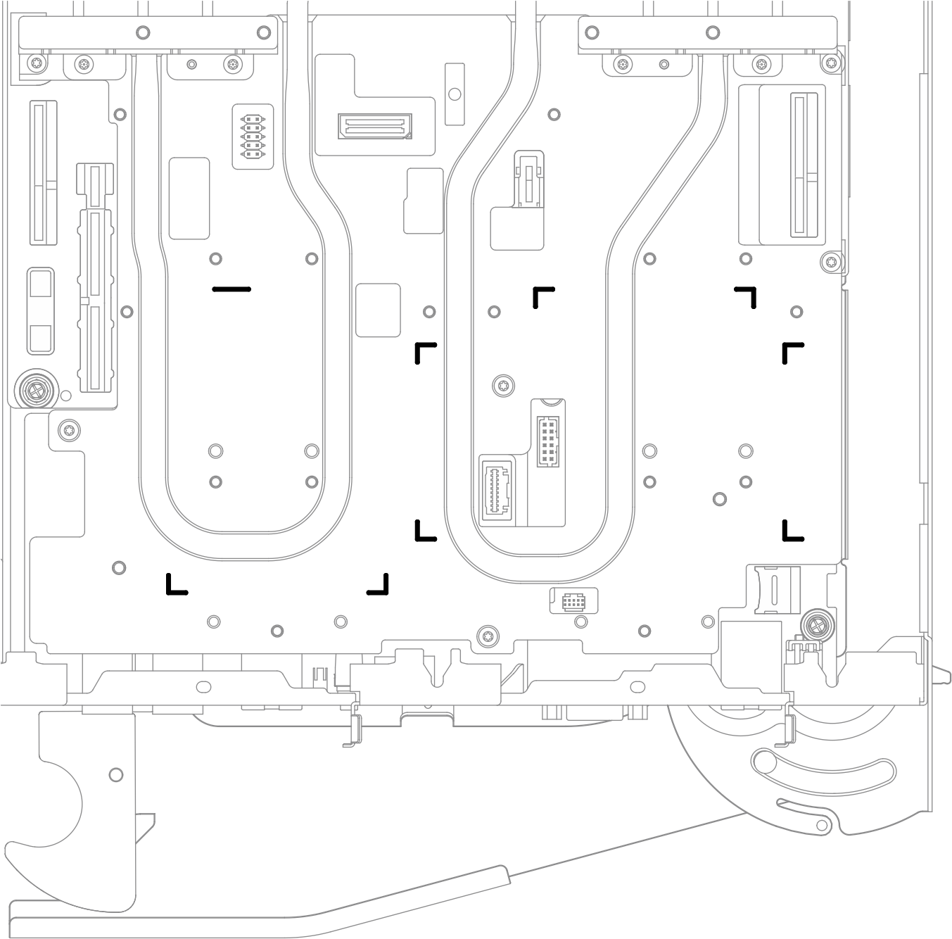 Markings on water loop for E3.S gap pad alignment