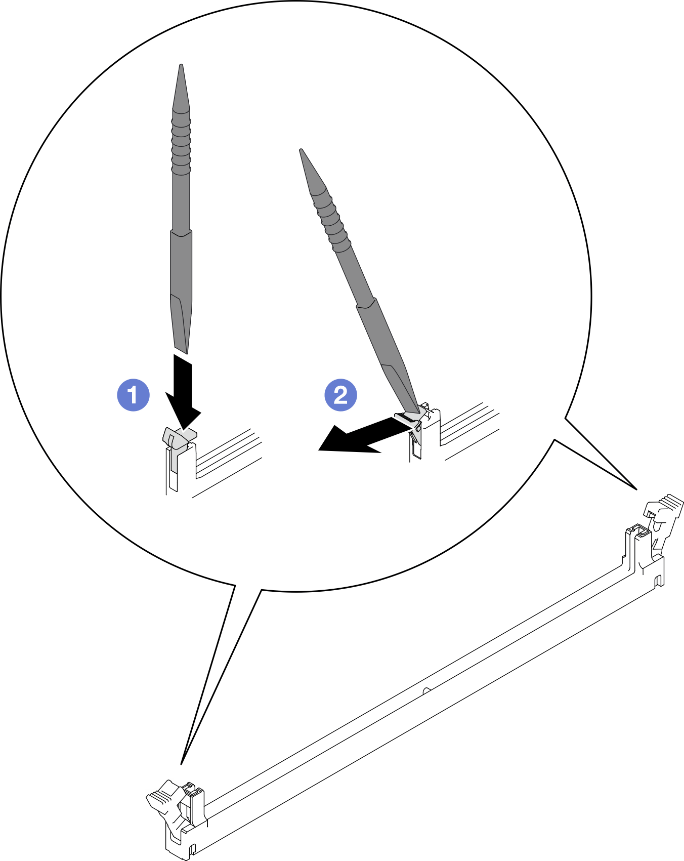 Pressing retaining clips with memory module tool