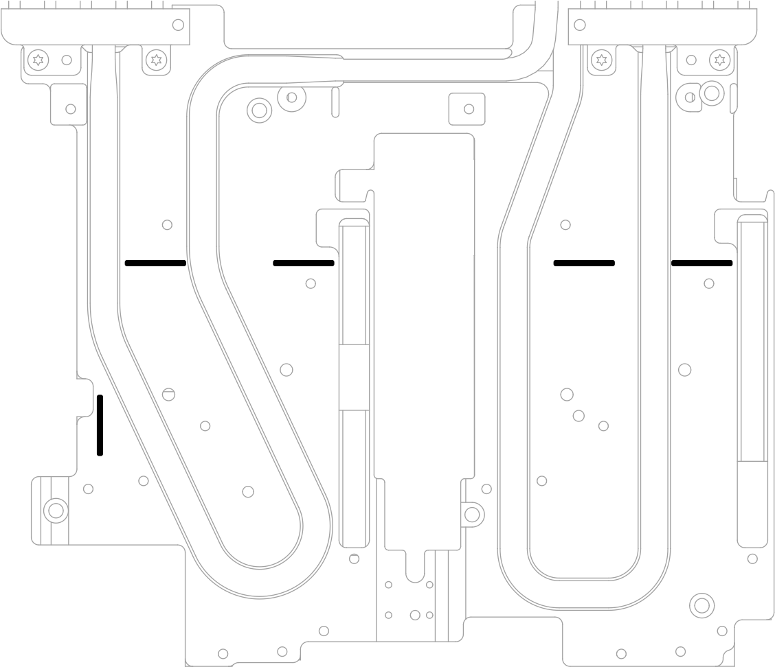 Markings on water loop for gap pad alignment