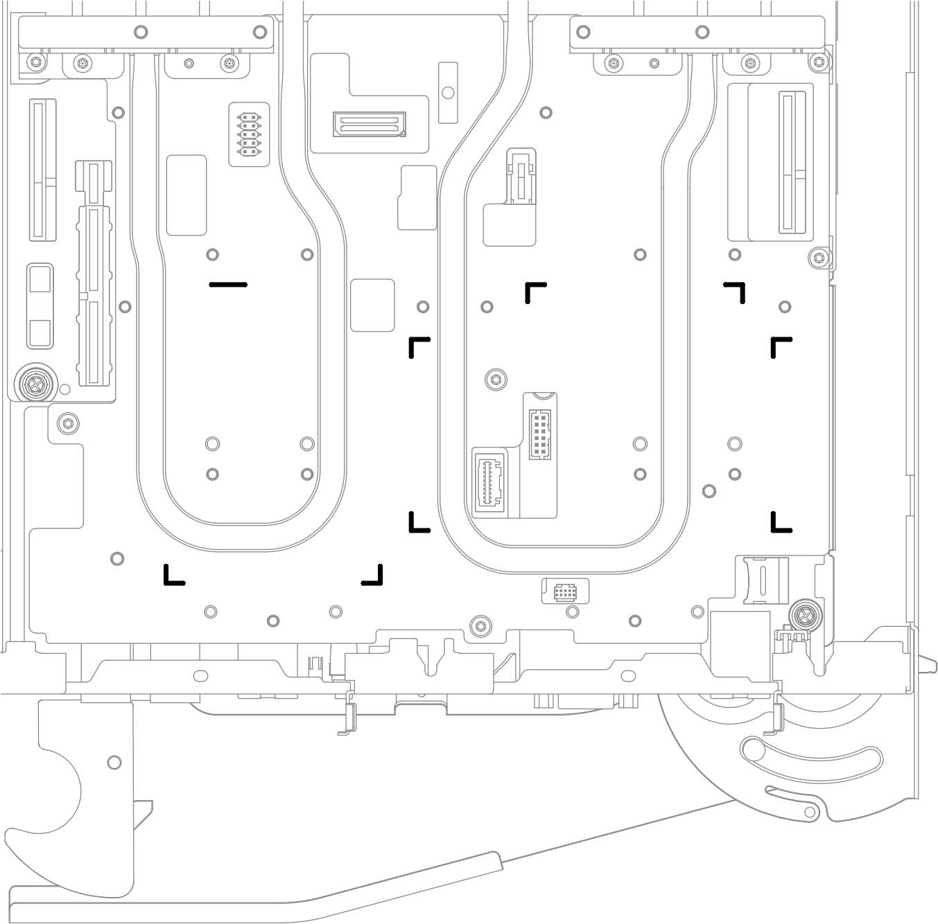 Markings on water loop for E3.S gap pad alignment