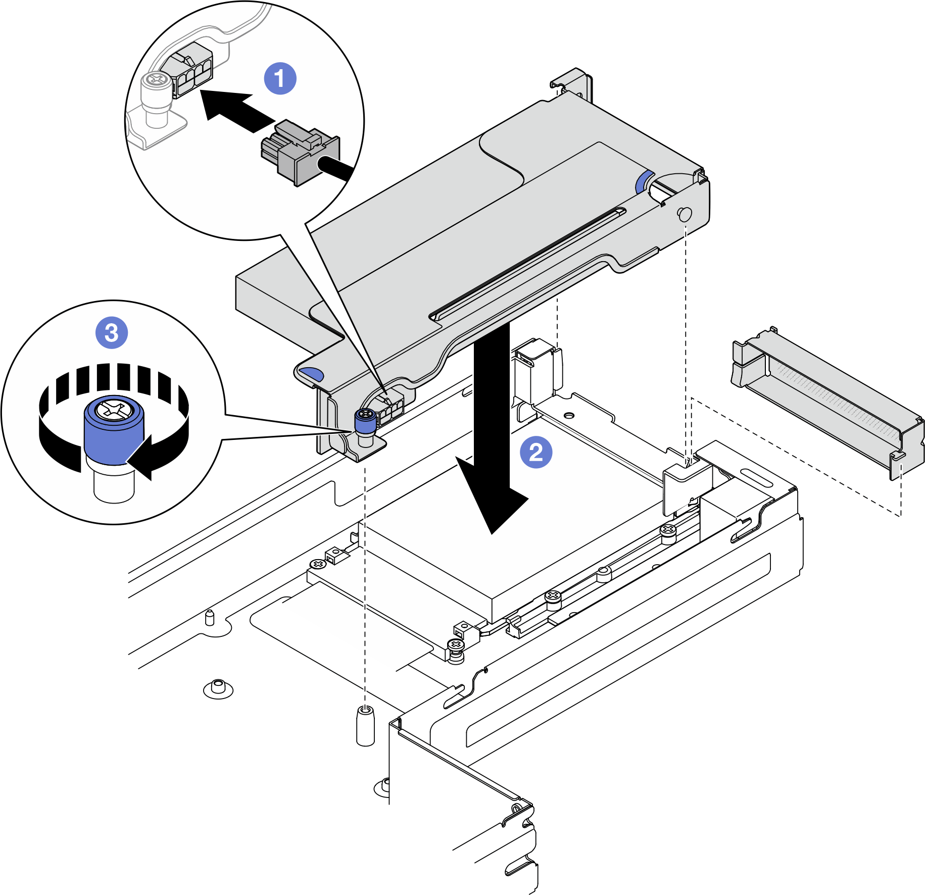 PCIe riser assembly installation