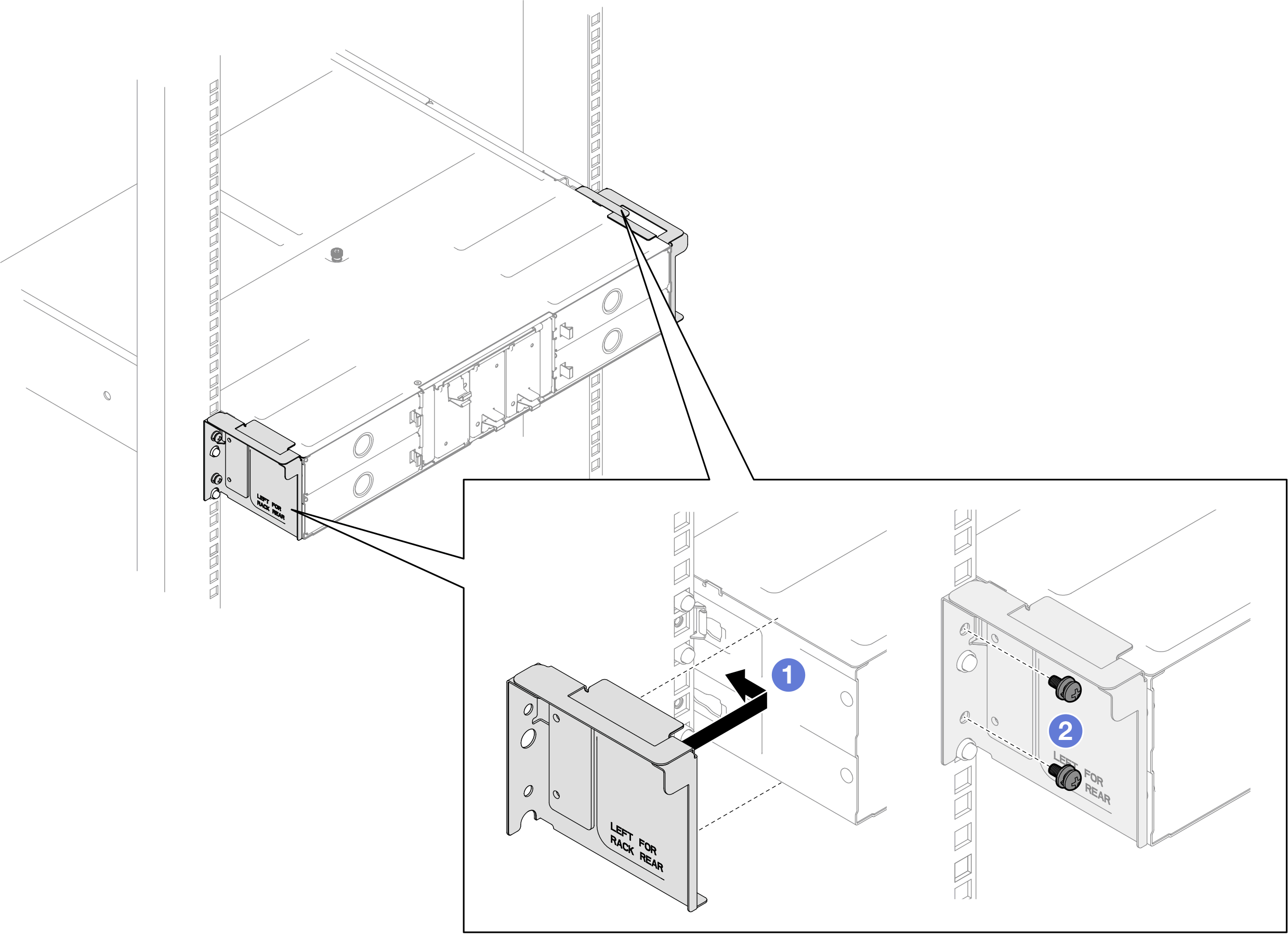 Installation of shipping brackets for 29.5-inch deep racks