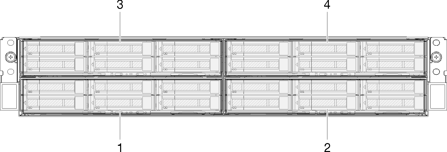 Enclosure front view with compute nodes and node bay numbering