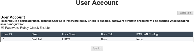 User Account page for users and operators