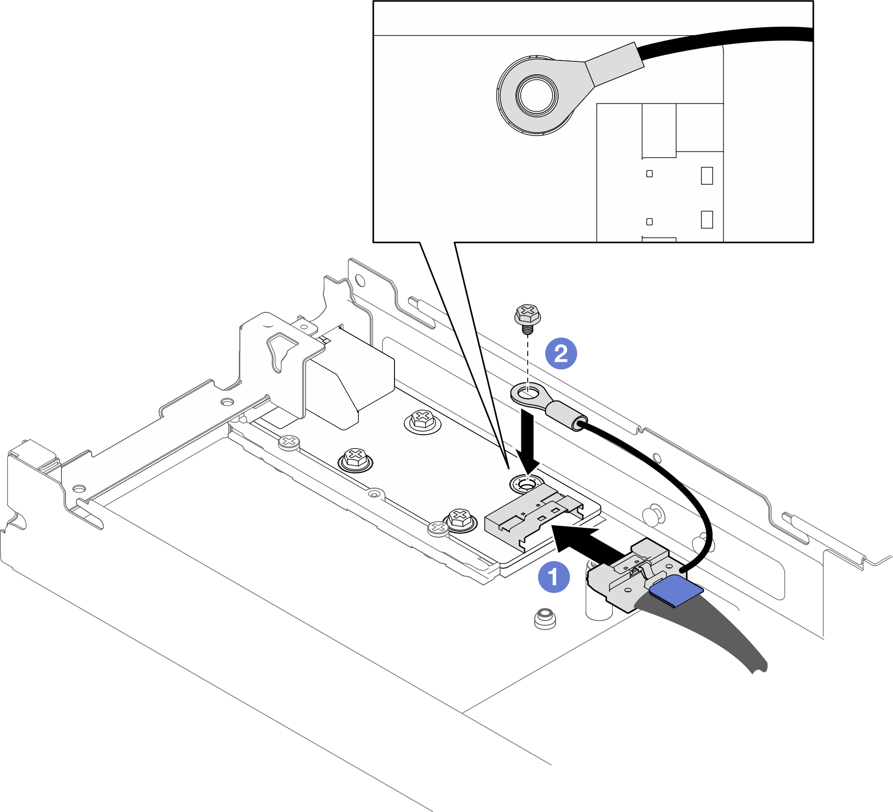Installation of the rear I/O cable and grounding cable (with water loop)
