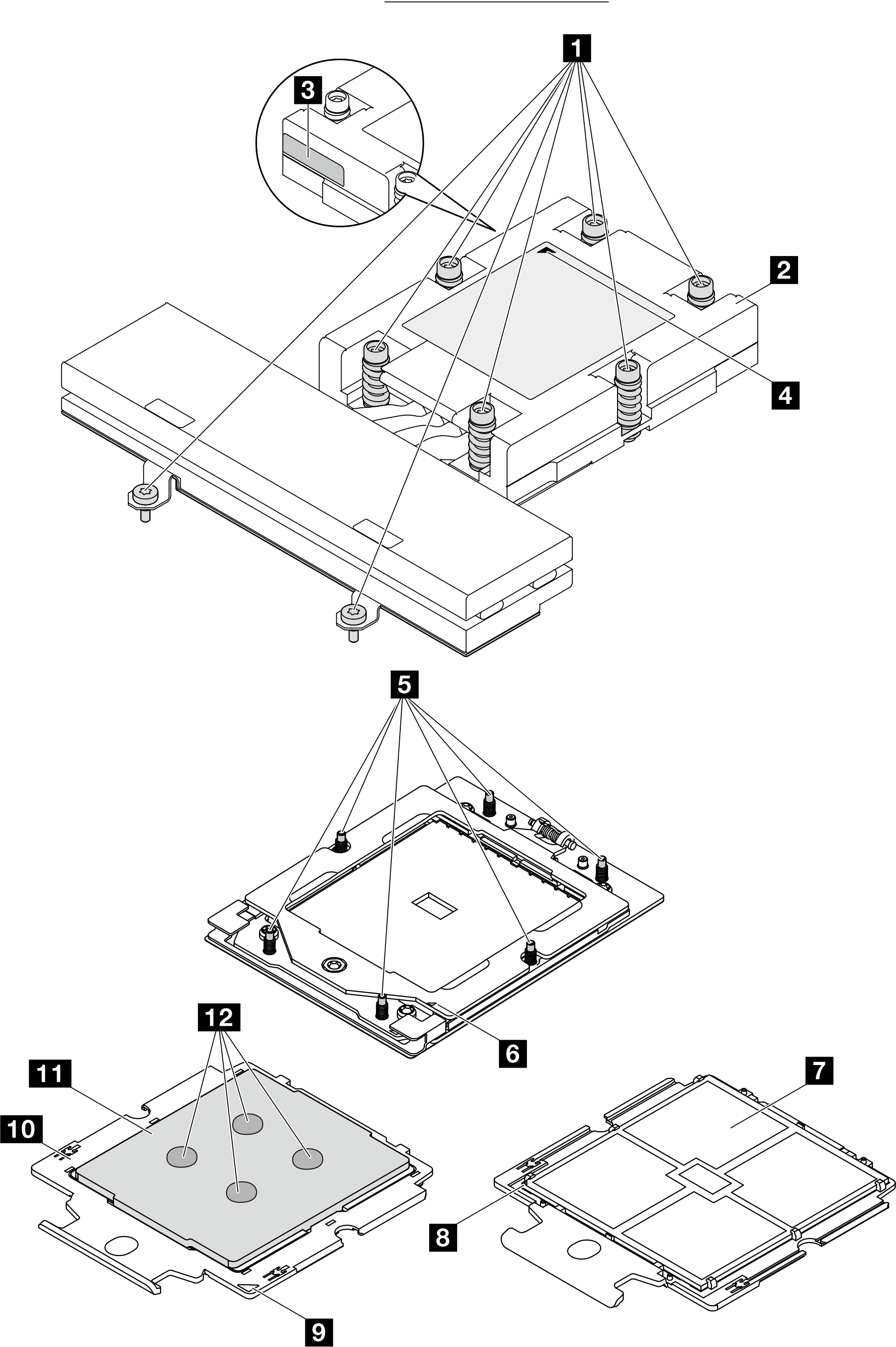 Processor and heat sink components