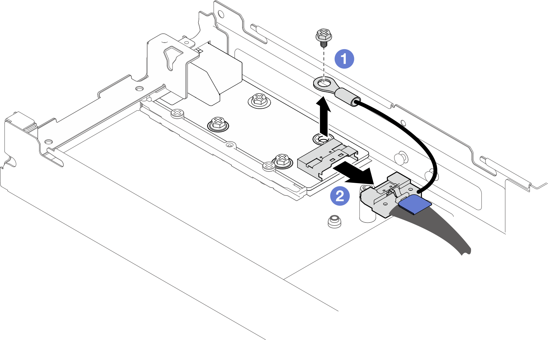 Removal of the rear I/O cable and grounding cable (with water loop)