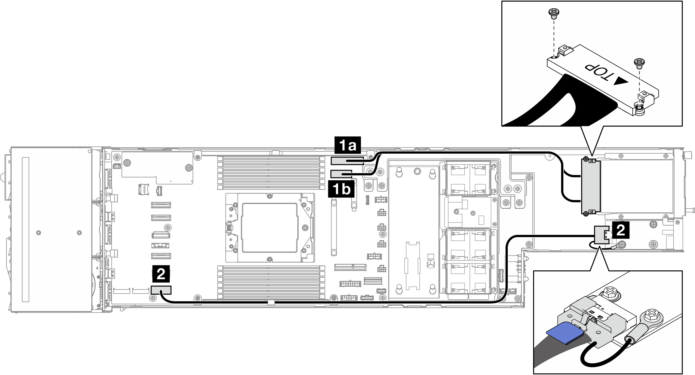 Cables for the rear I/O module and OCP module (with water loop)