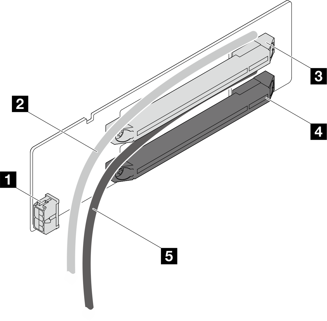 Two-slot PCIe riser card connectors and cables