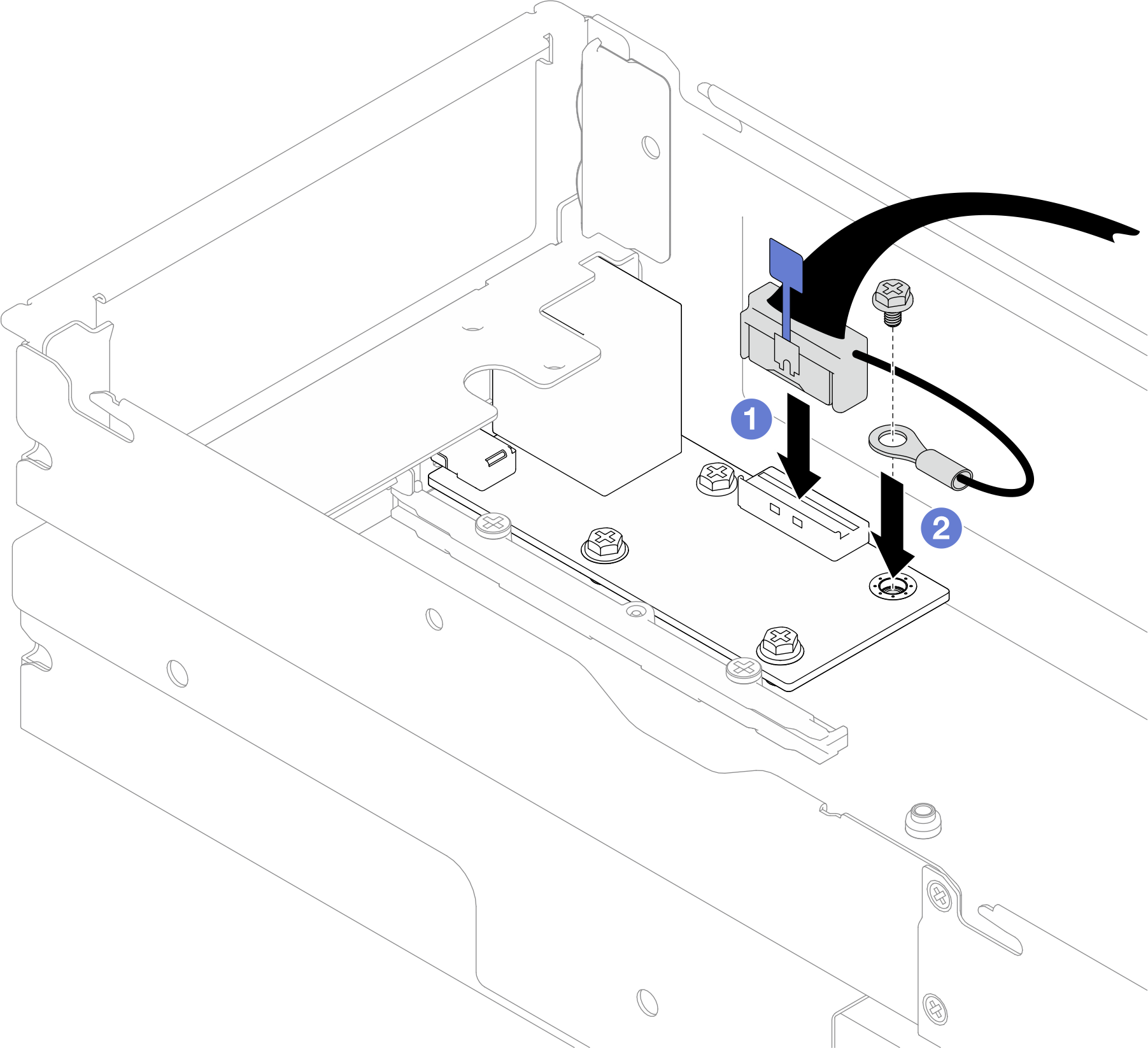 Installation of the rear I/O cable and grounding cable