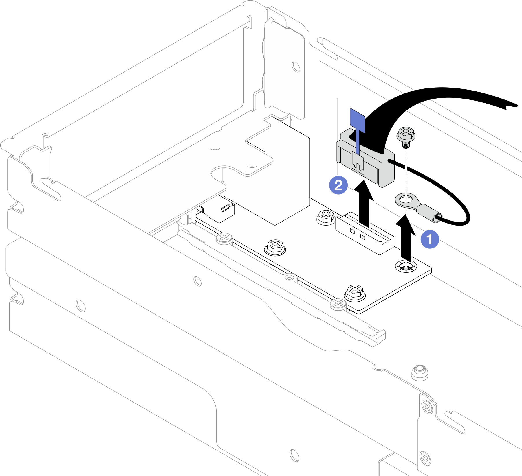 Removal of the rear I/O cable and grounding cable