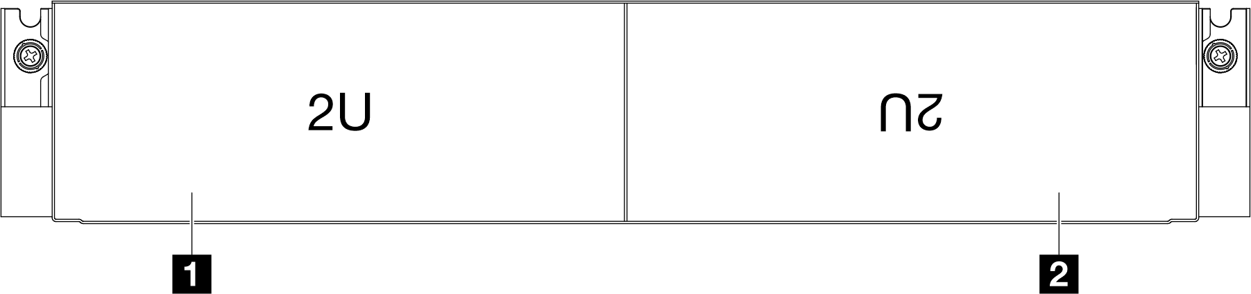 Chassis front view with two 2U nodes