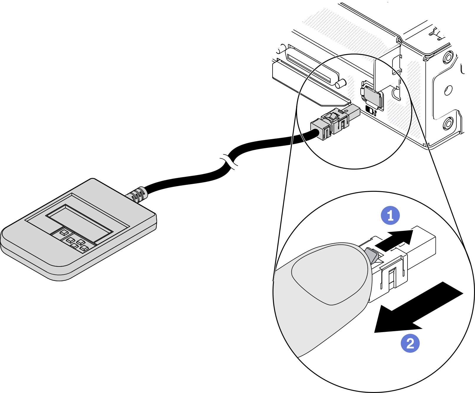 Disconnecting the external LCD diagnostics handset cable