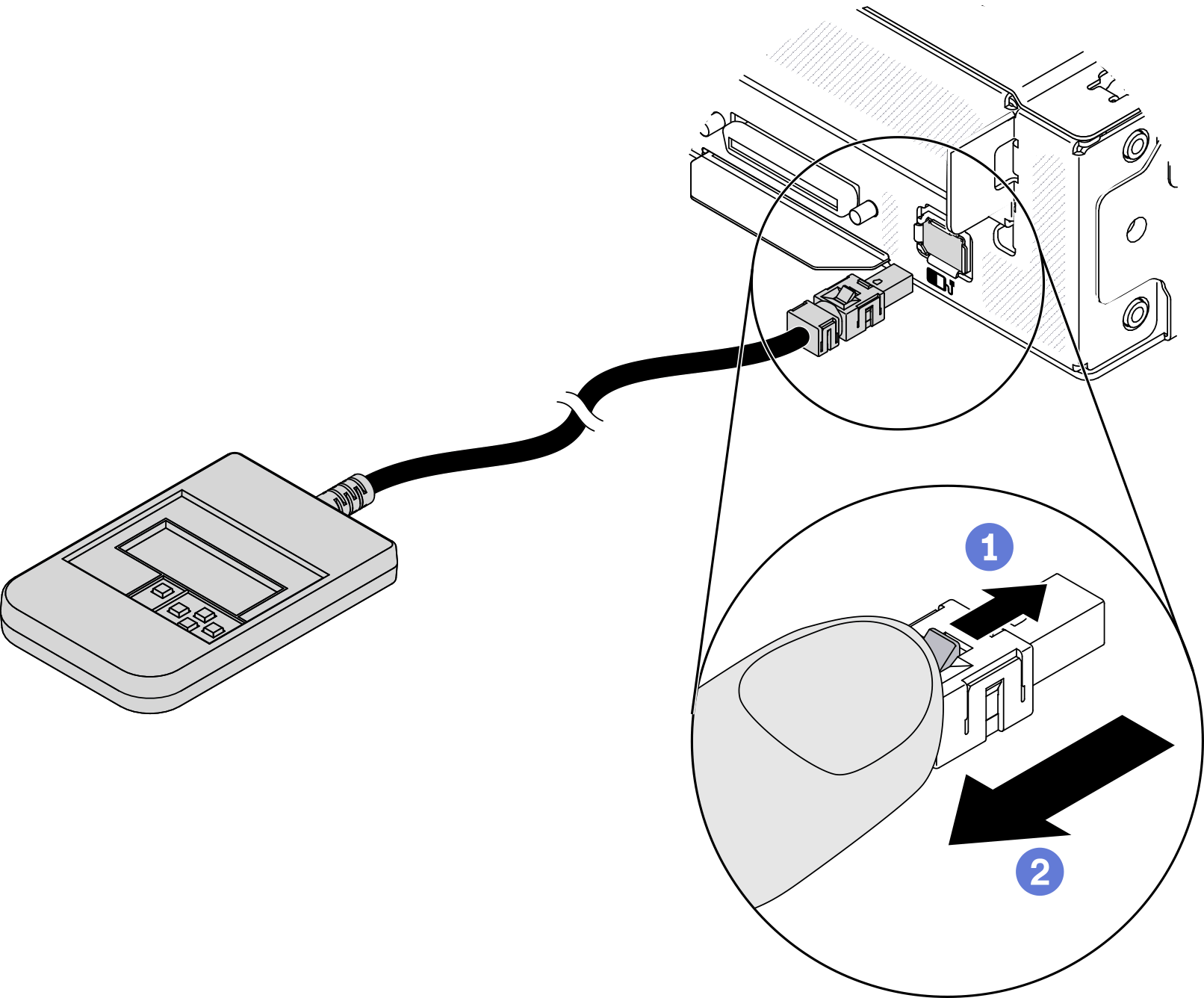 Unplugging the external LCD diagnostics handset