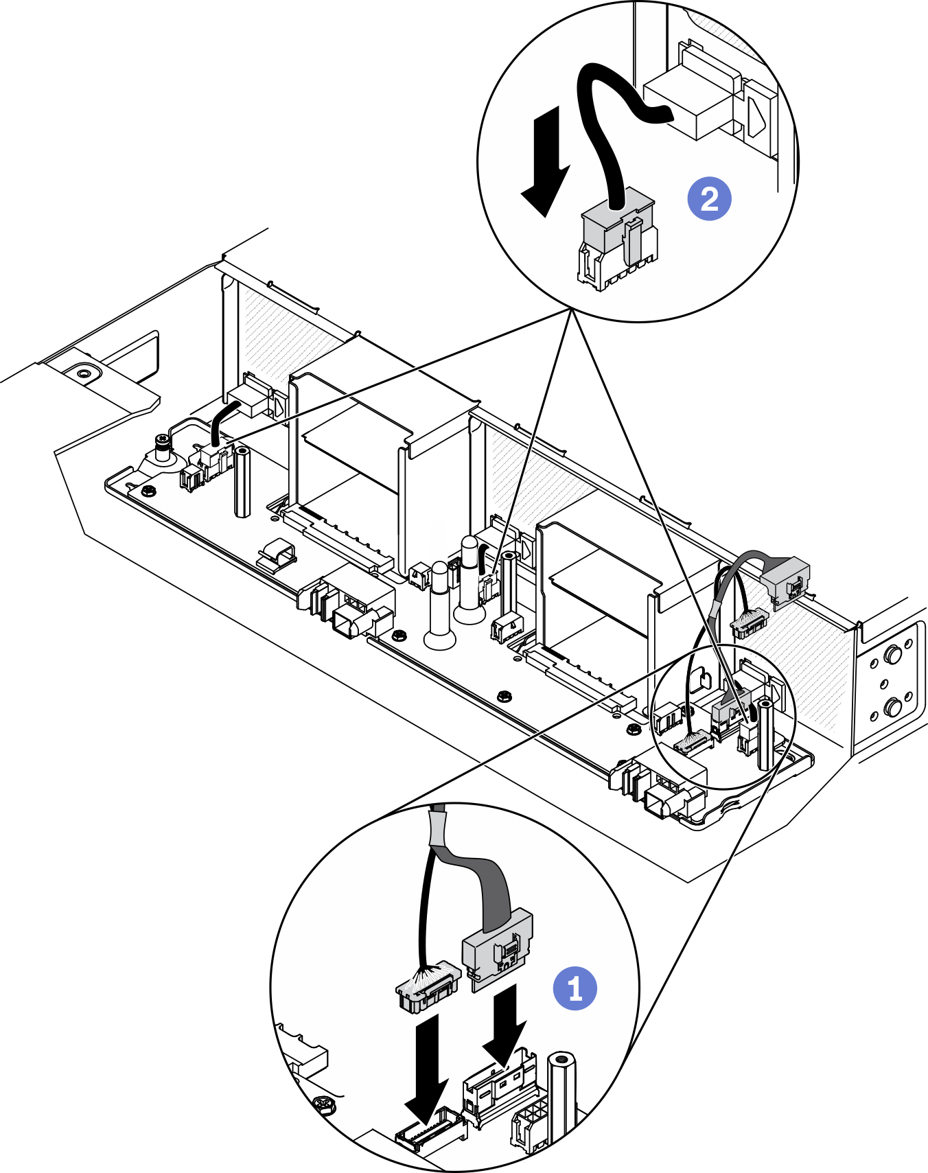 Connecting the fan cables and the interconnect cables for power distribution boards