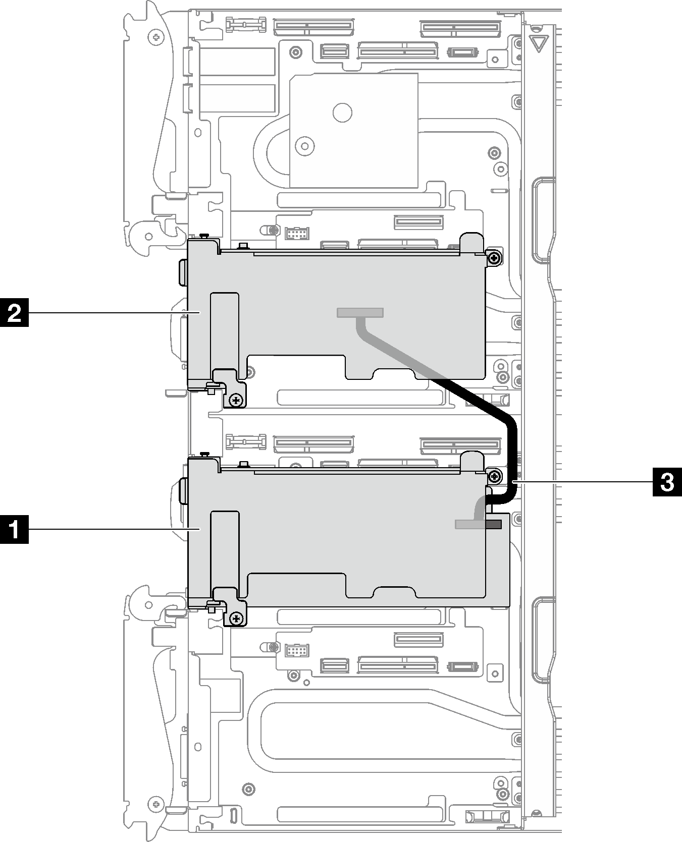 PCIe adapter with an Aux Kit—Share I/O configuration