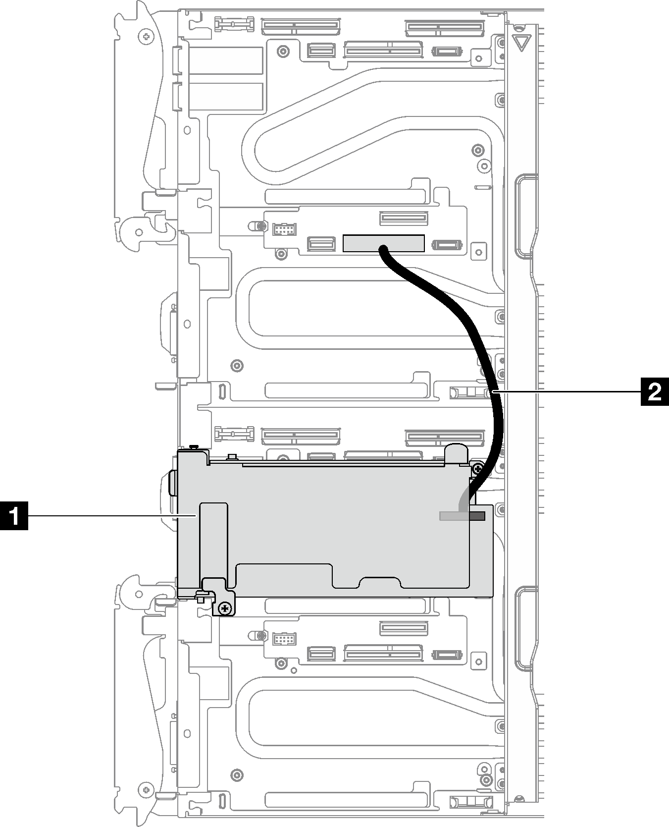 PCIe adapter with an Aux Cable—Share I/O configuration