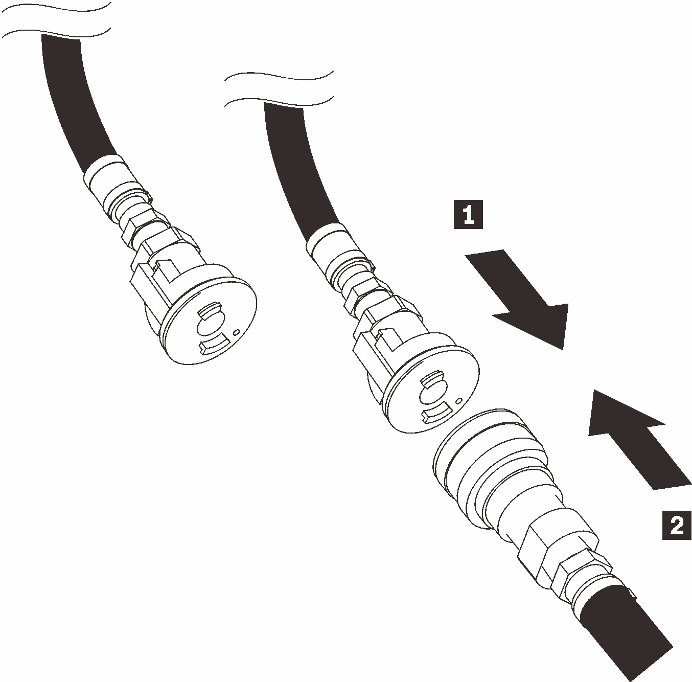 Facility supply hose to the rack supply hose connection