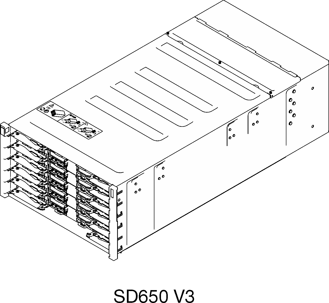 Enclosure with six SD650 V3 trays installed